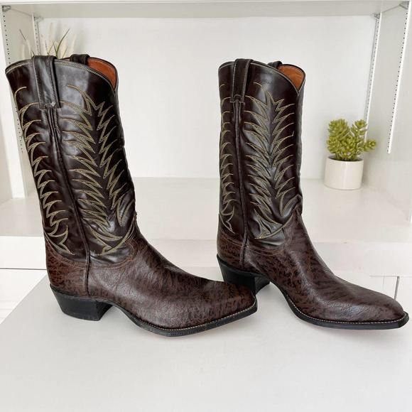 Justin Boots Other - Vintage Mens Justin Walrus Grain Leather Squared Toe Cowboy Boots Size 10.5